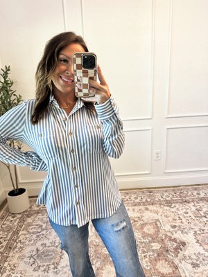 Somewhere With You Striped Button Down Top - Blue