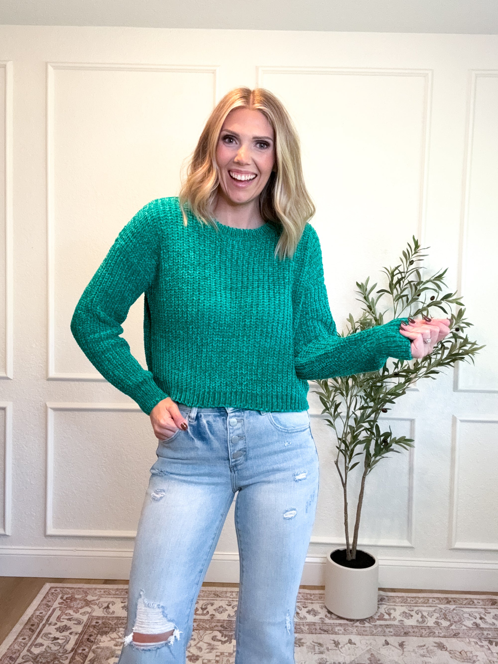 Warm Smiles Chenille Sweater - Kelly Green