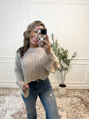 Feels Like Love Open Knit Cropped Sweater - Sand