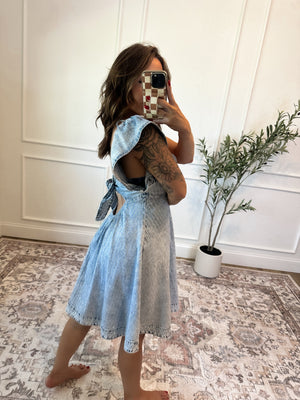 All Eyes On Me Rhinestone Denim Flare Dress