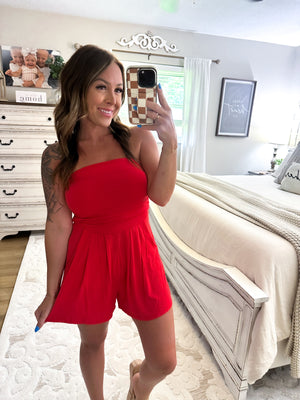 Chasing Happiness Strapless Romper - Red