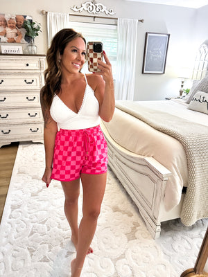 Missy Checkered Drawstring Shorts - Pink