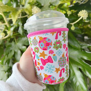 Iced Coffee Cup Cover - Pink Christmas