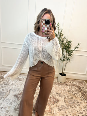 Alicia Mid Rise Pleather Wide Leg Pants - Taupe