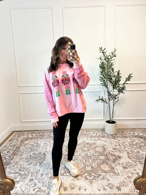 Nutcracker Embroidered Sequin Sleeve Pullover