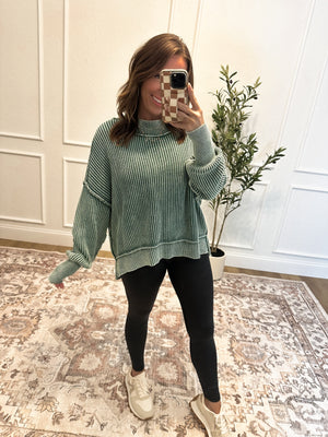 Falling Fast Oversized Cropped Sweater - Hunter