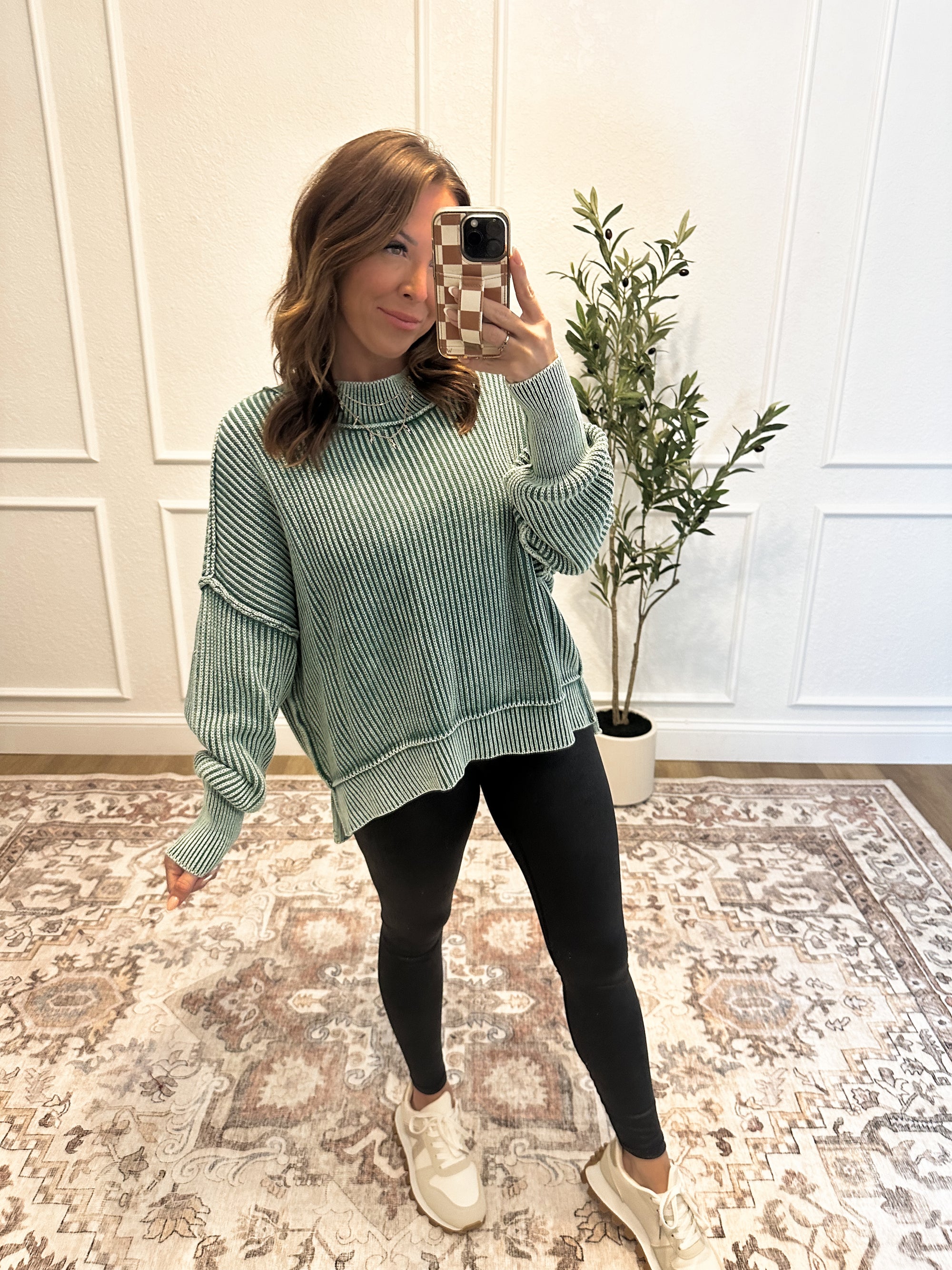 Falling Fast Oversized Cropped Sweater - Hunter