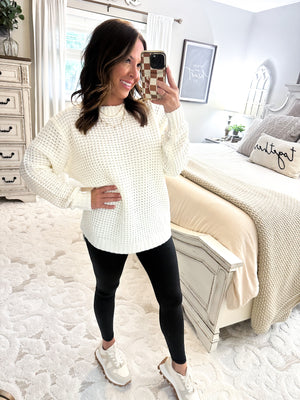 First To Know Waffle Knit Sweater - Ivory