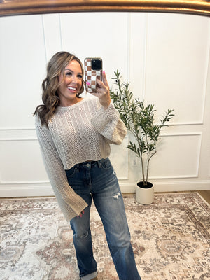 Feels Like Love Open Knit Cropped Sweater - Sand