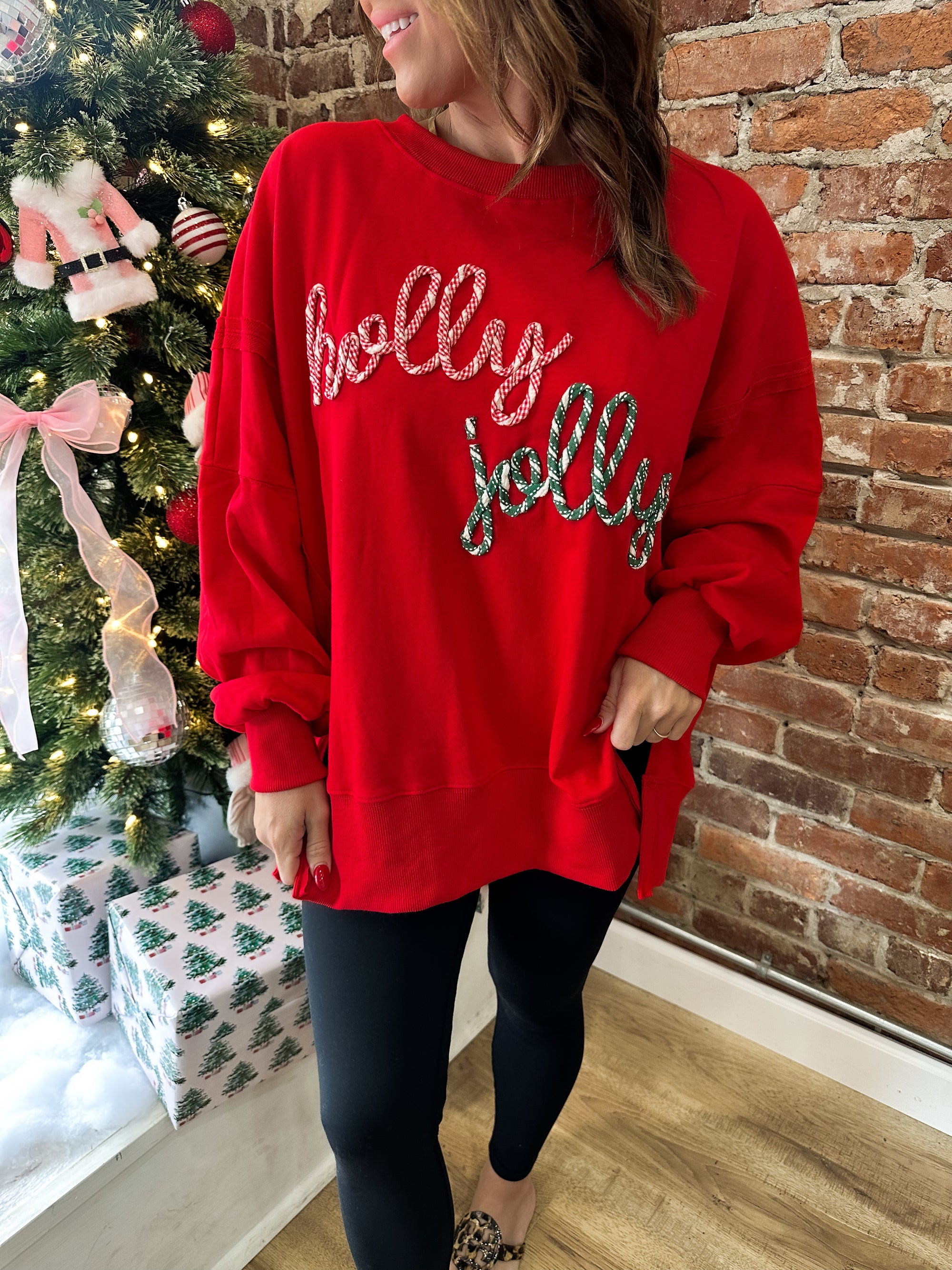 Holly Jolly Twist Rope Oversized Pullover