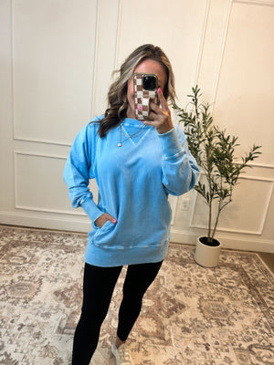 Change Of Plans Acid Wash Pullover - Sky Blue