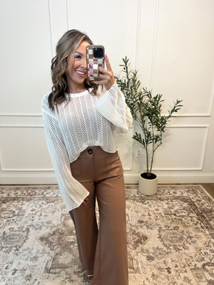 Alicia Mid Rise Pleather Wide Leg Pants - Taupe