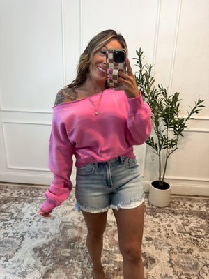 Hear Me Out Boat-Neck Cropped Pullover - Pink