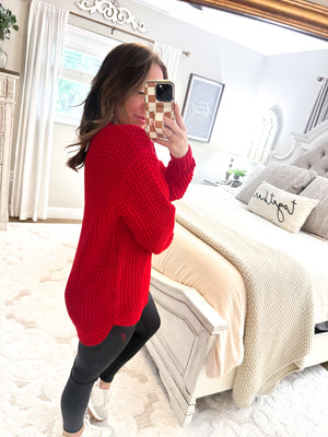 First To Know Waffle Knit Sweater - Red