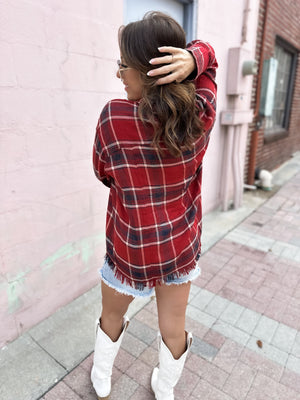 Wasted On You Raw Hem Flannel Top