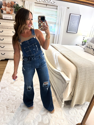 Send My Love Wide Leg Distressed Overalls