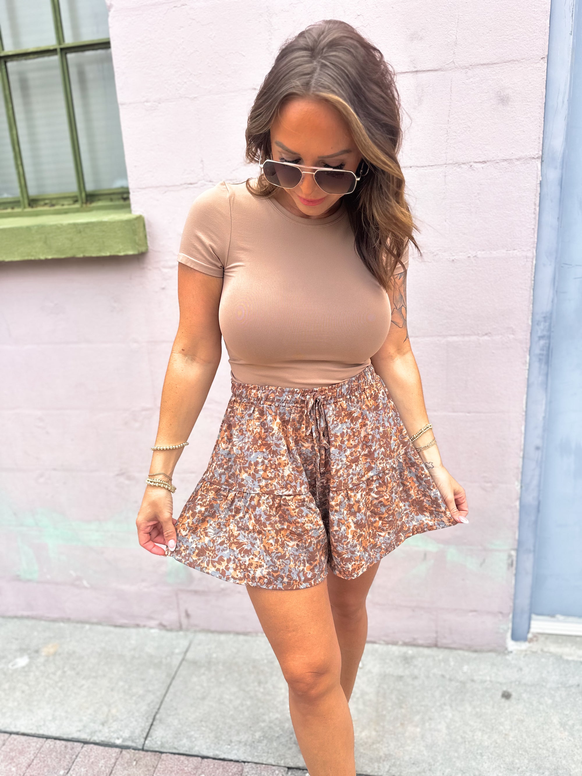 Buy Myself Flowers Flowy Shorts - Brown