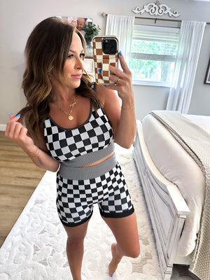 Checkmate Cropped Two Piece Set - Black