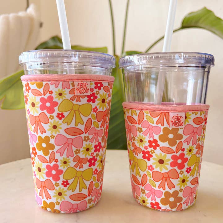 Iced Coffee Cup Cover - Florals & Bows