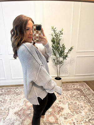 Falling Fast Oversized Cropped Sweater - Gray