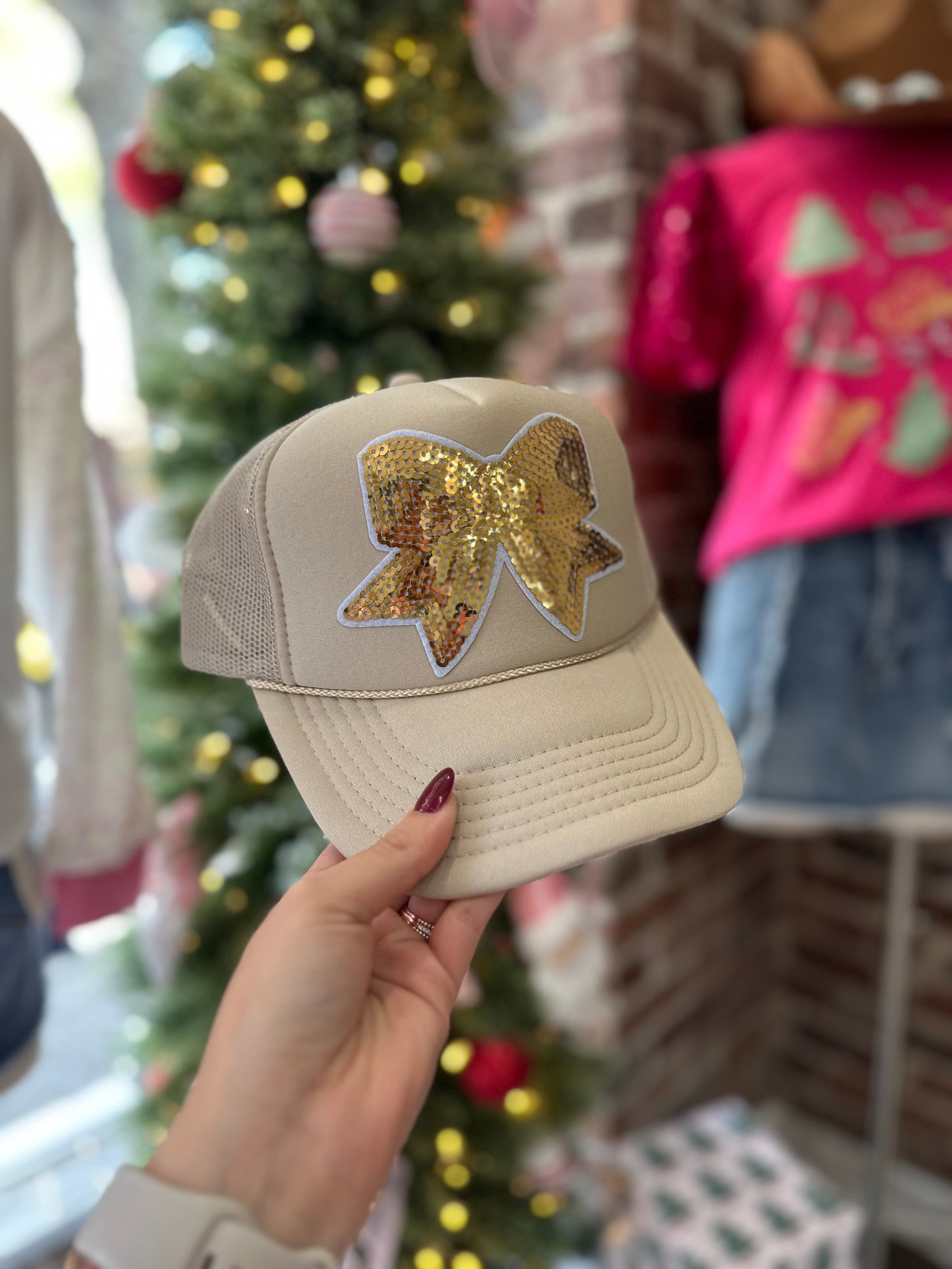 Sparkle Bow Sequin Trucker Hat