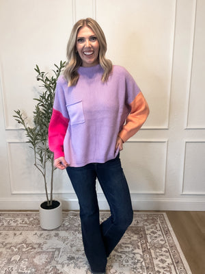 Starting Over Contrast Colored Sweater - Lilac