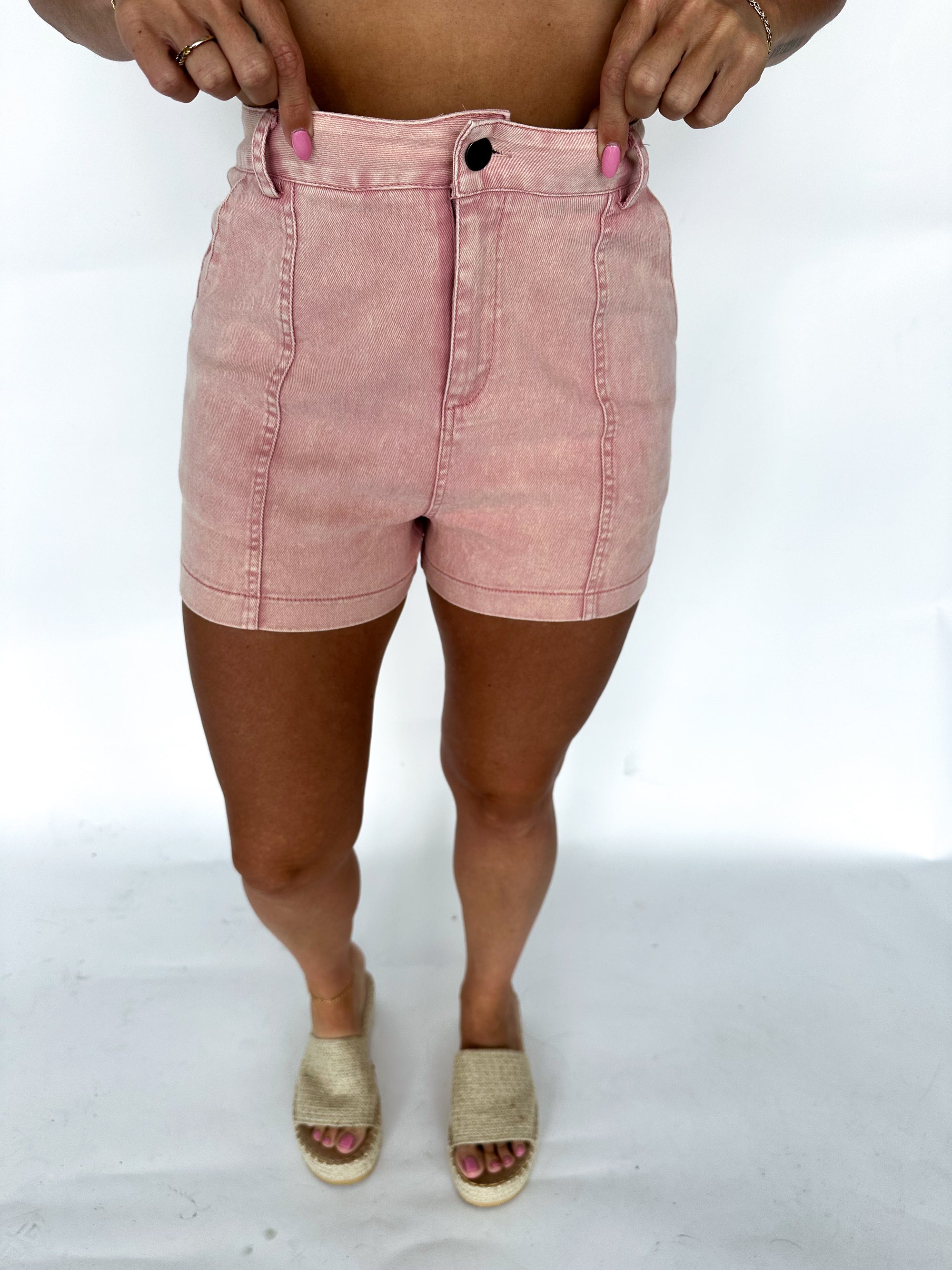 Doing The Most Pink Acid Washed Shorts