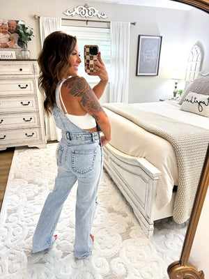 Meaningful Moments Wide Leg Distressed Overalls