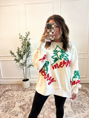 Christmas Tree & Ornaments Embroidered Pullover