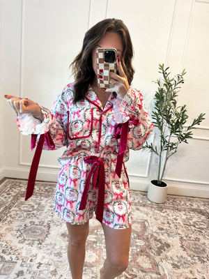 Naughty or Nice Satin Pajama Set - Pink QUICK PREORDER