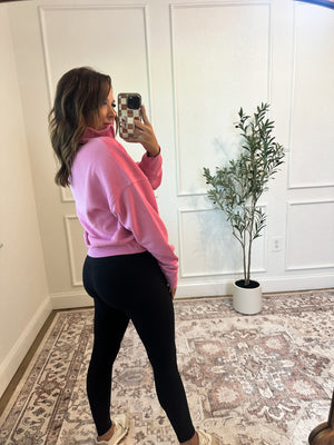 Chill Vibes Quarter Zip Cropped Pullover - Pink