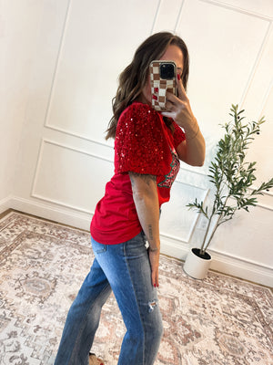 Festive Forest Sequin Top - Red