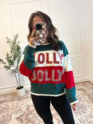 Holly Jolly Sequin Striped Sweater - Green