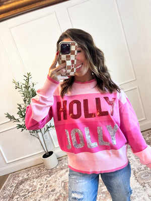 Holly Jolly Sequin Striped Sweater - Pink