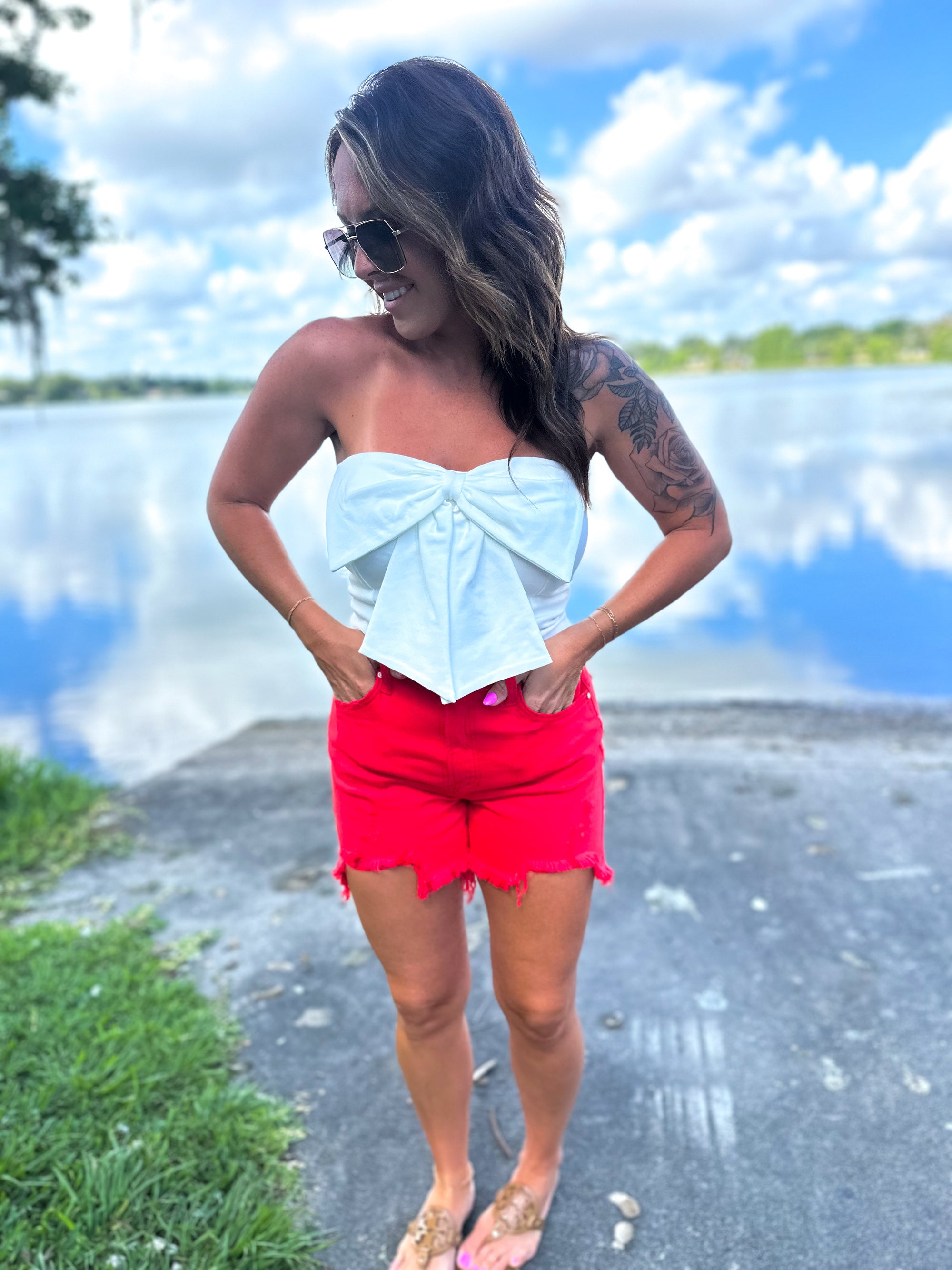 Thinking Out Loud Bow Detail Tube Top - White