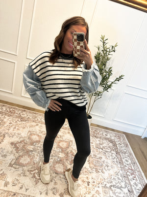 Just Like That Striped Denim Sleeve Sweater