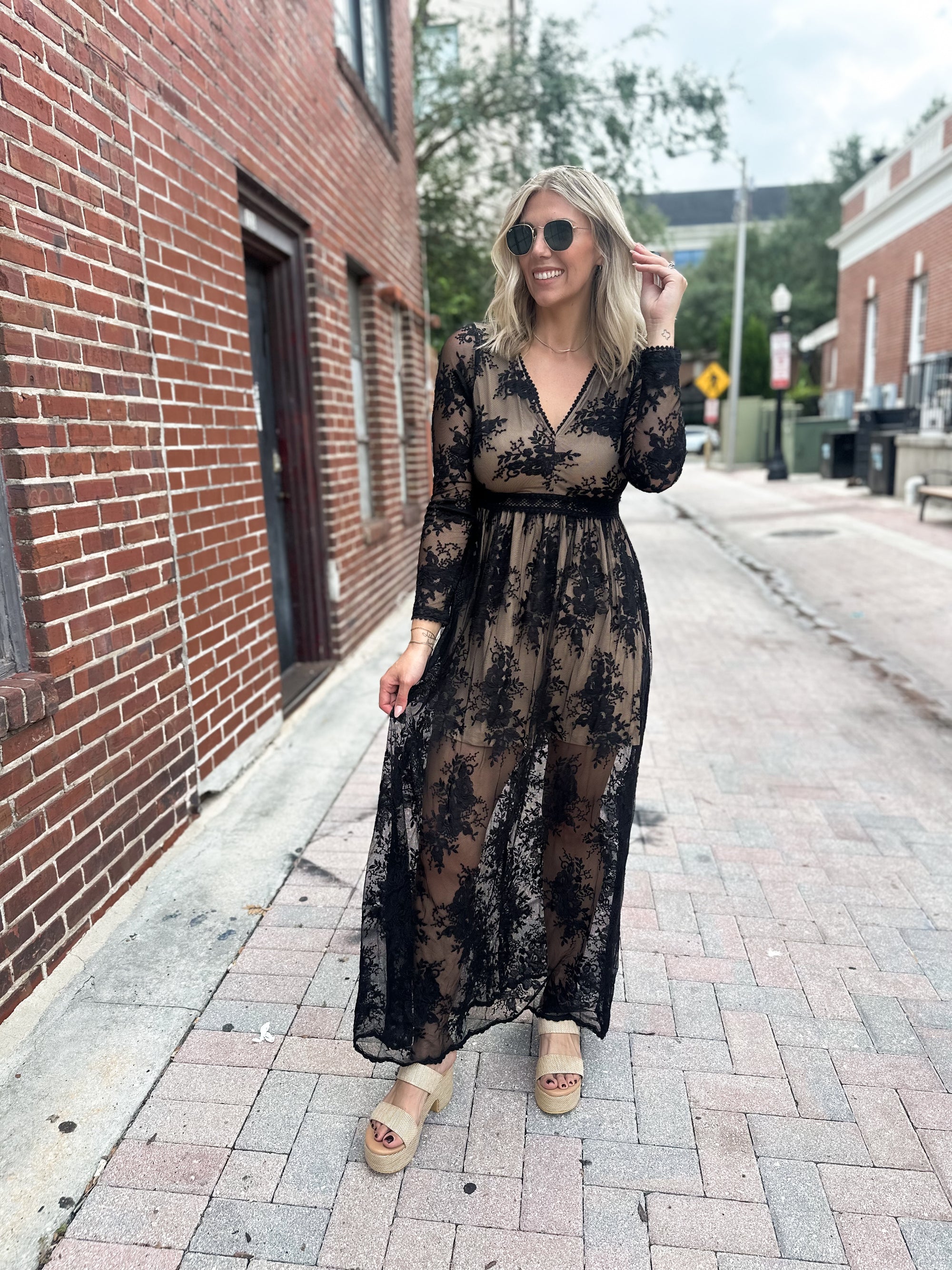 Love That Lasts Floral Lace Maxi Dress - Black