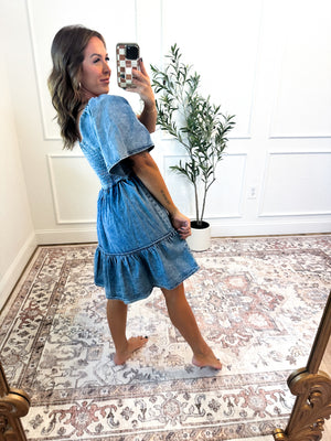 Raised On It Smocked Denim Dress