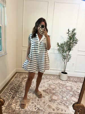 Free Feeling Striped Button Up Romper - Toffee/Black