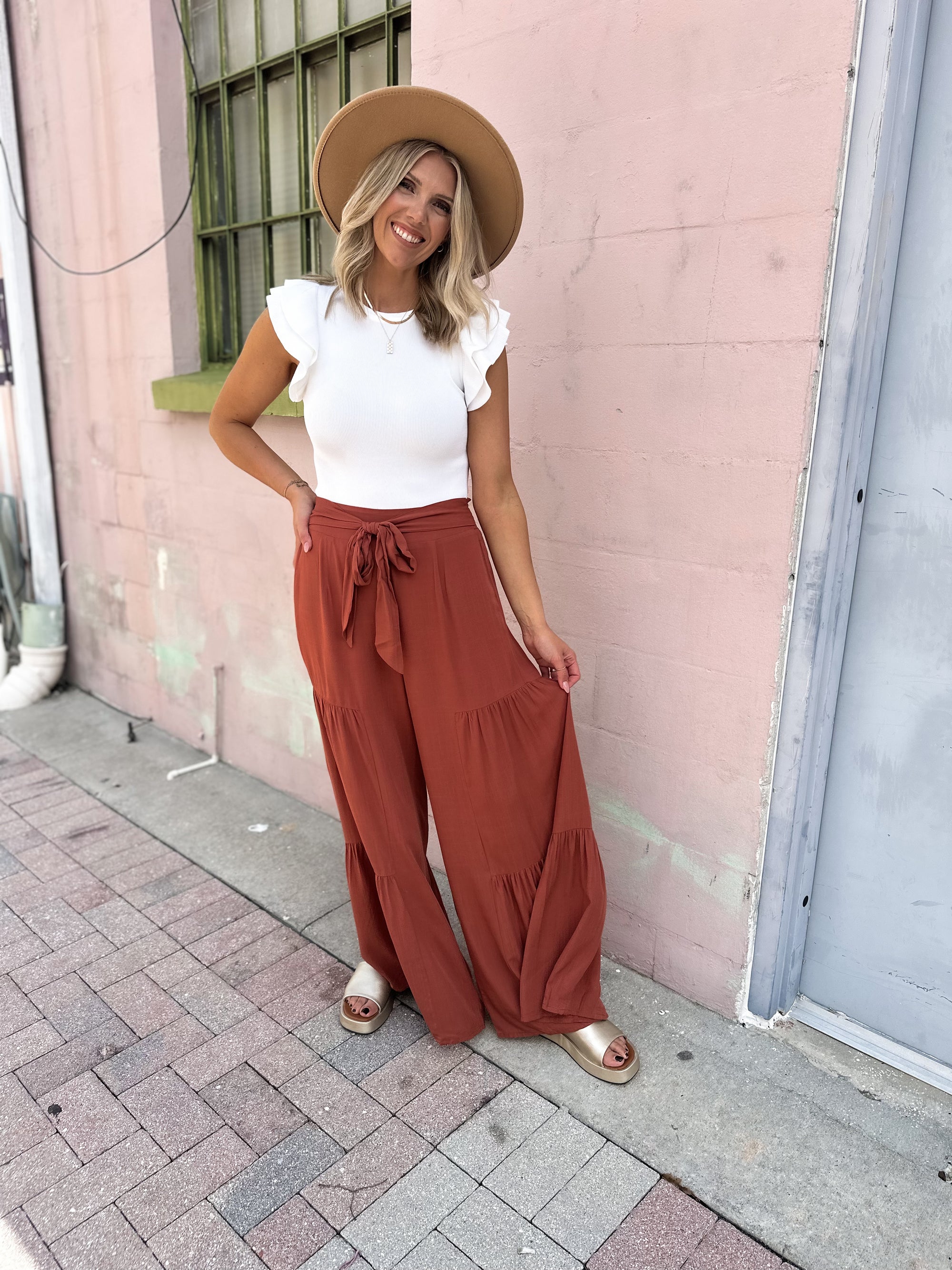 Just So You Know Wide Leg Pants - Rust