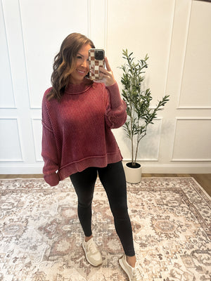 Falling Fast Oversized Cropped Sweater - Wine