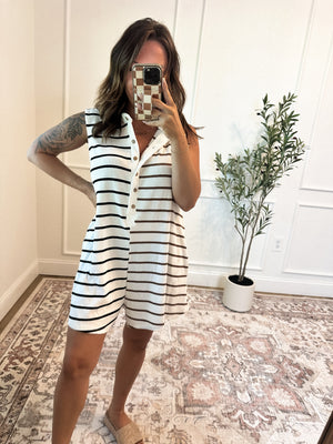 Free Feeling Striped Button Up Romper - Toffee/Black