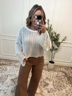 Feels Like Love Open Knit Cropped Sweater - Ivory