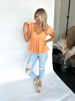 Talk It Through Puff Sleeve Top - Apricot