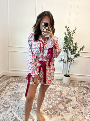 Naughty or Nice Satin Pajama Set - Pink QUICK PREORDER