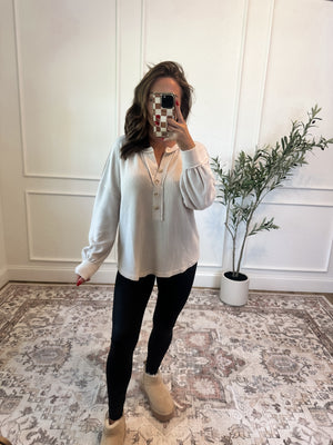 Let's Stick Together V-Neck Henley Top - Ivory