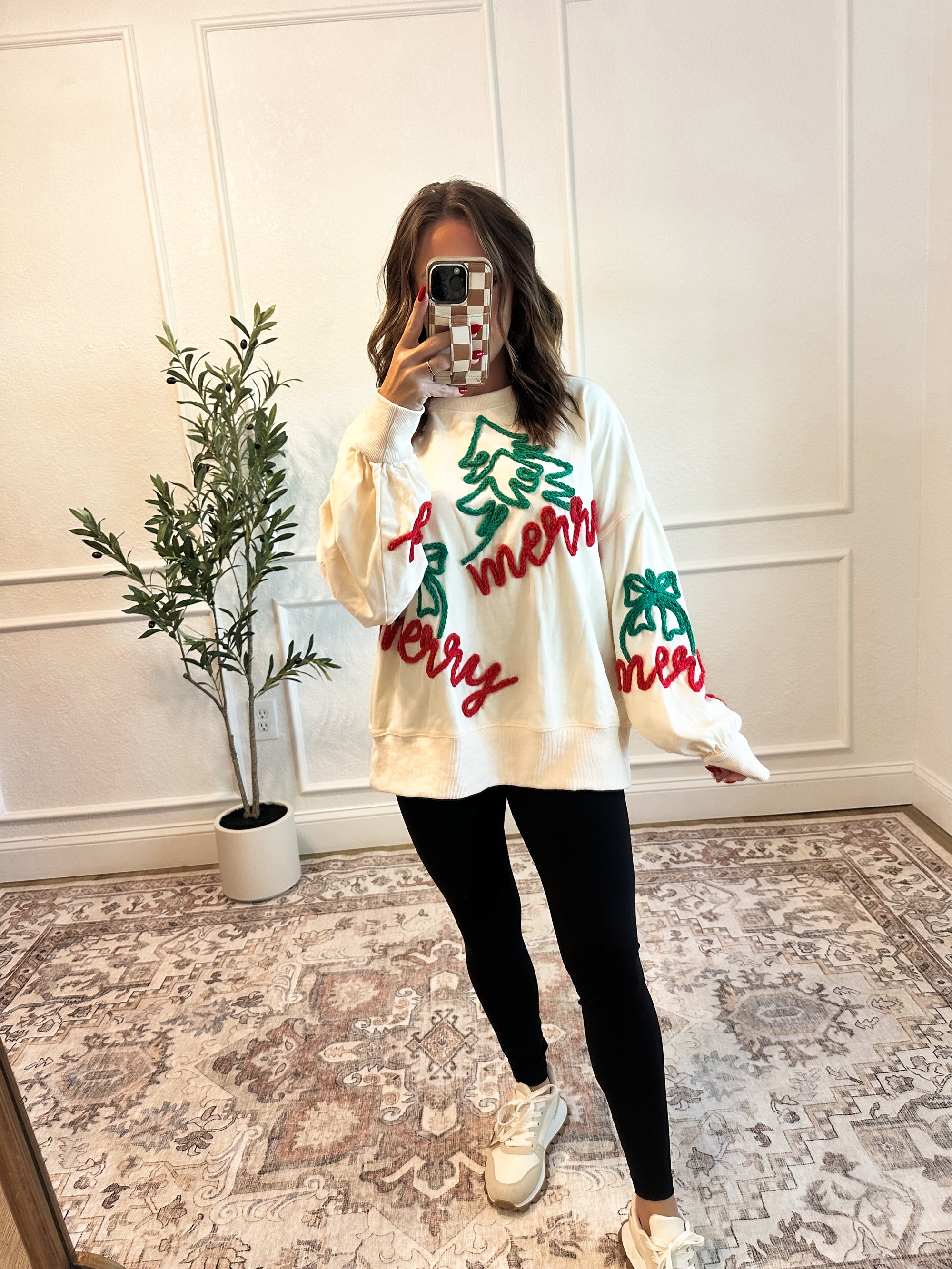 Christmas Tree & Ornaments Embroidered Pullover