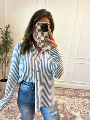 Somewhere With You Striped Button Down Top - Blue