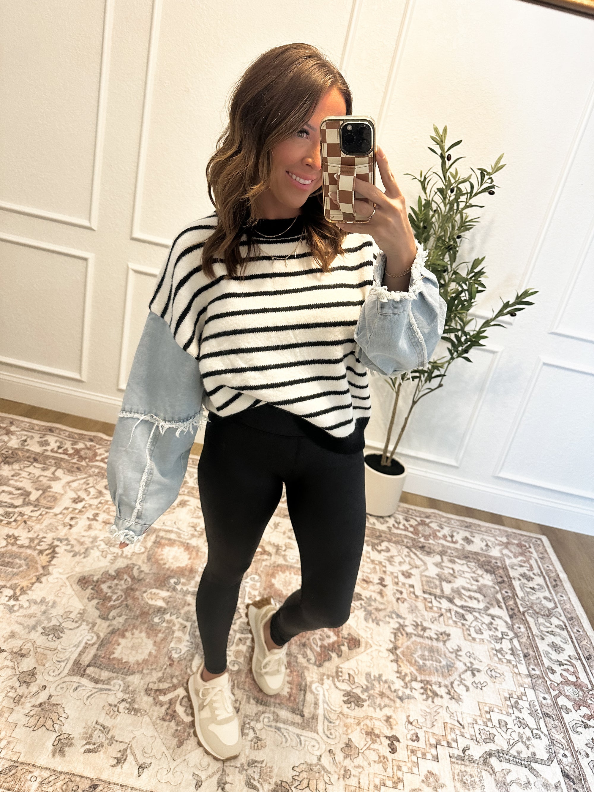 Just Like That Striped Denim Sleeve Sweater