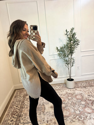 Kick It With Me Hooded Knit Top - Taupe